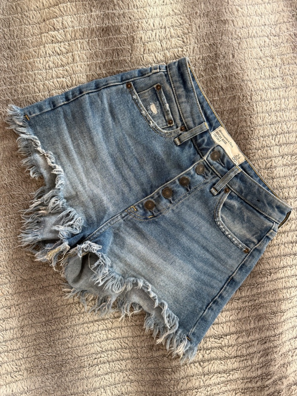 Abercrombie & Fitch Distressed Button-Front Light Blue Denim Shorts